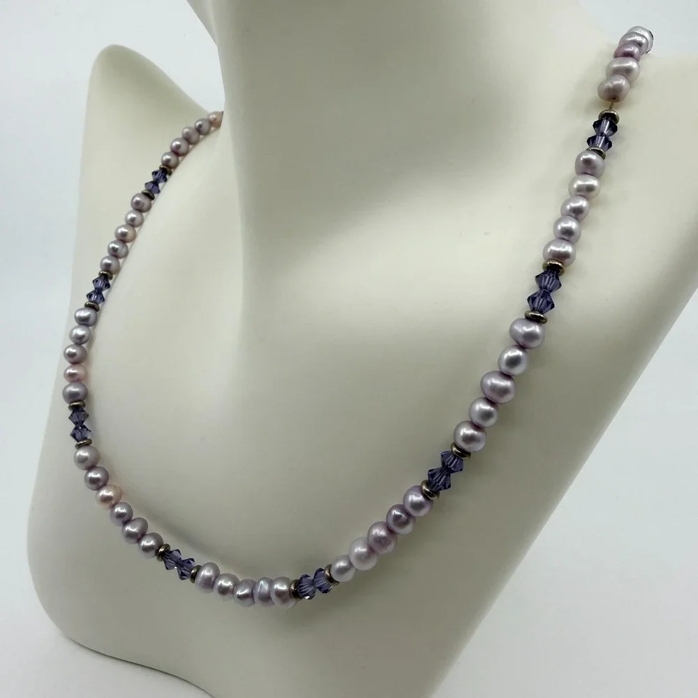 Salsa Designs Lavender Pearl & Purple Crystal Beaded Necklace Statement Piece